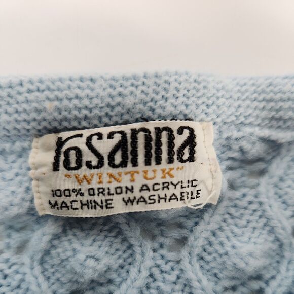 Vtg 1970s Rosanna Wintuk Blue Knit Cardigan Orlon Acrylic Round Neck Sweater - Picture 14 of 16